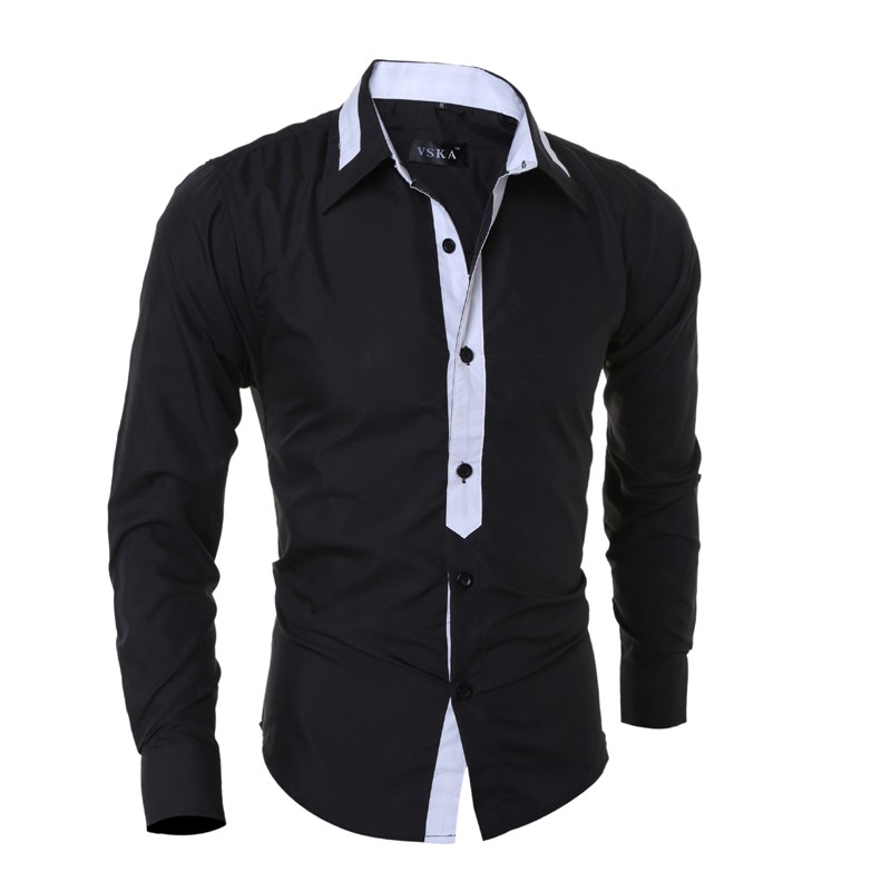 2018 Spring New Color Collar Men Casual Body Repair Long-sleeved Shirt ...