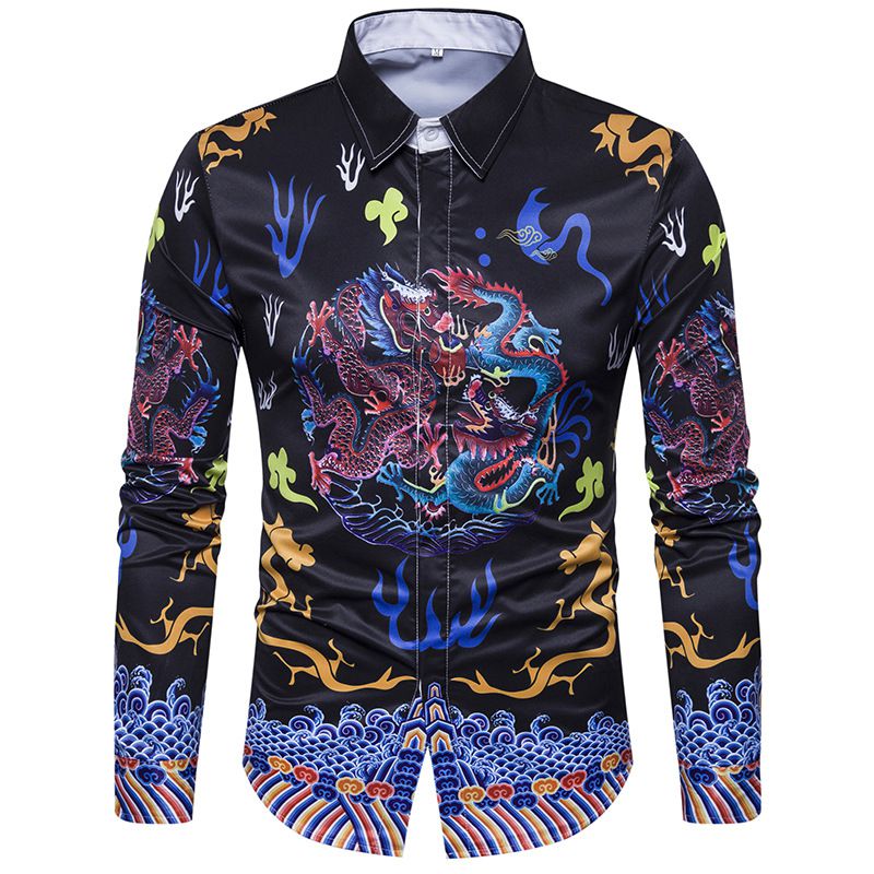 New Spring Men’s Printed Famous Dragon Printed Long Sleeved Shirts ...