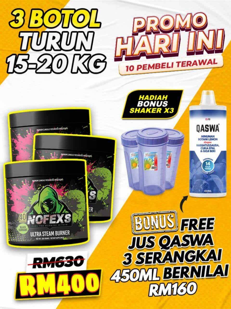 Promosi nofexs 3 botol dengan jus qaswa