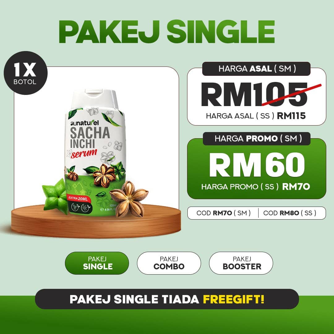 Promosi serum sacha inchi aunaturel pakej single RM60