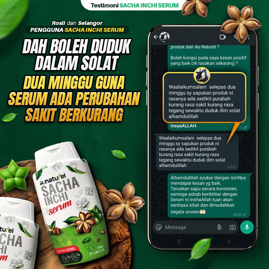 Testimoni serum sacha inchi aunaturel dah boleh duduk solat