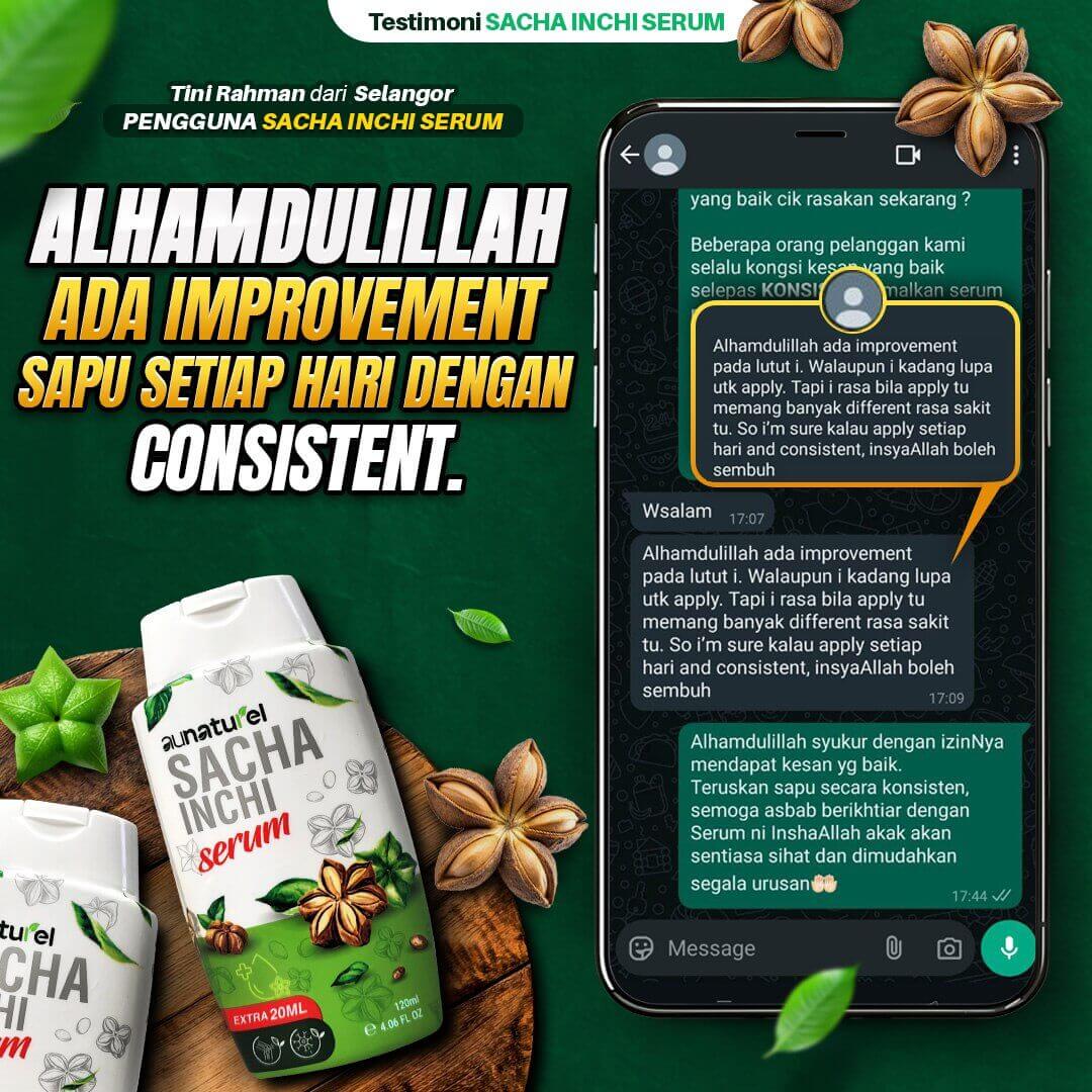 Testimoni whatsapp dari pelanggan serum sacha inchi aunaturel ada improvement pada lutut