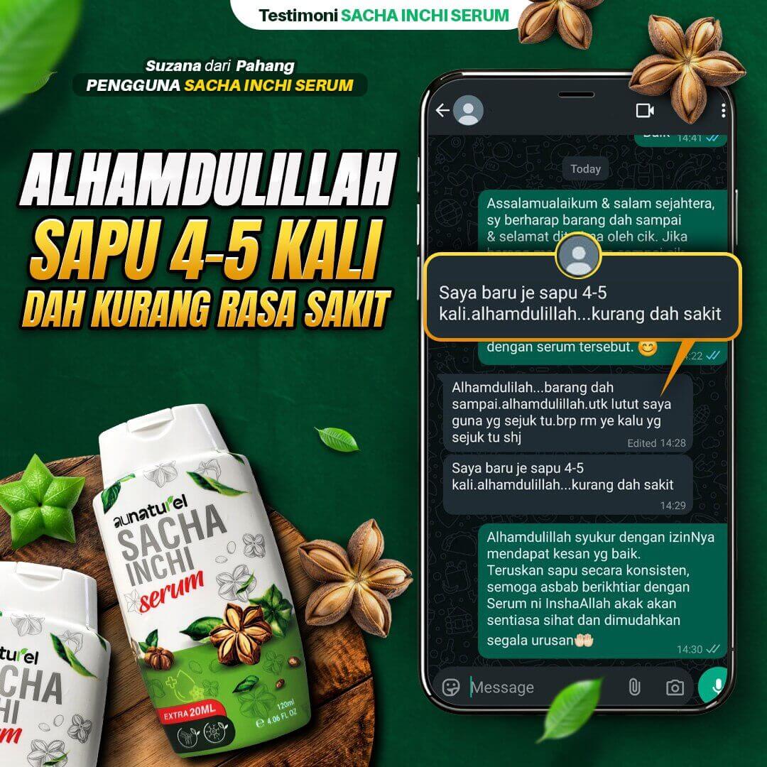 Testimoni whatsapp dari pelanggan serum sacha inchi aunaturel lutut dah kurang sakit