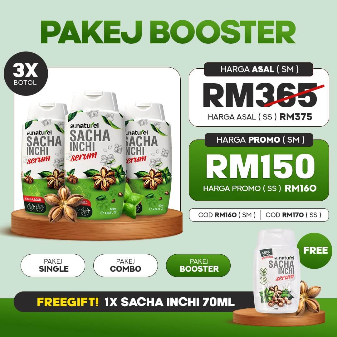 Harga promosi serum sacha inchi aunaturel pakej Booster free serum sacha Harga promosi serum sacha inchi aunaturel pakej Booster free serum sacha